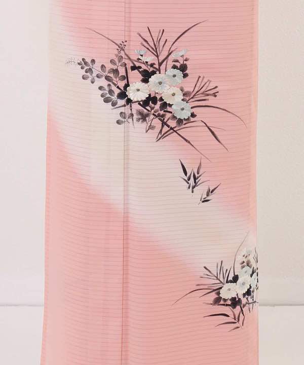 絽レンタル | 訪問着 薄ピンク色 刺繍の菊
