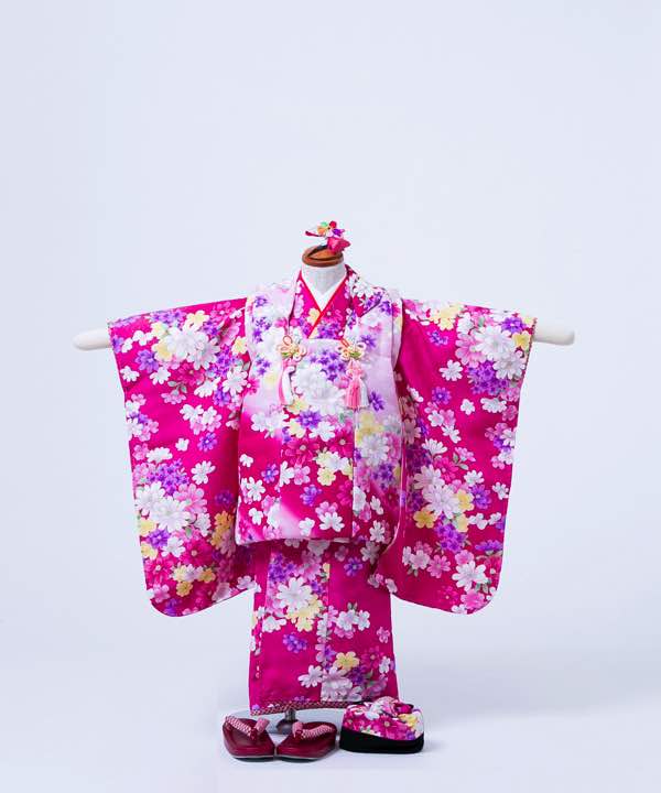 七五三(三歳) | ローズピンク地に桜 花模様の着物