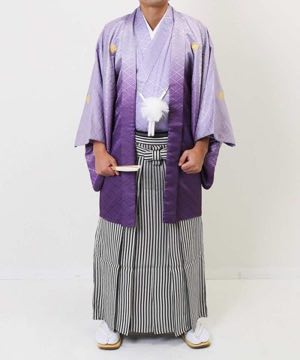 男性用 羽織袴 | 紫の暈し羽織紋付に縞袴