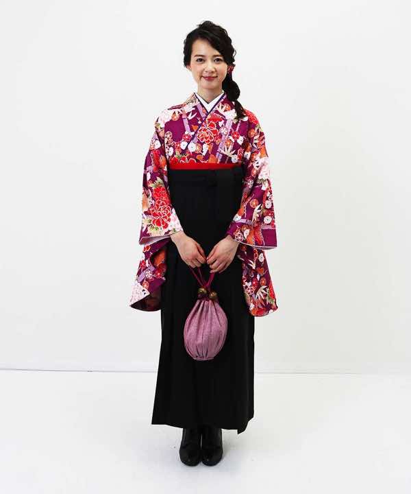 卒業式袴レンタル | パープルオールド(紫伊達衿)×黒袴