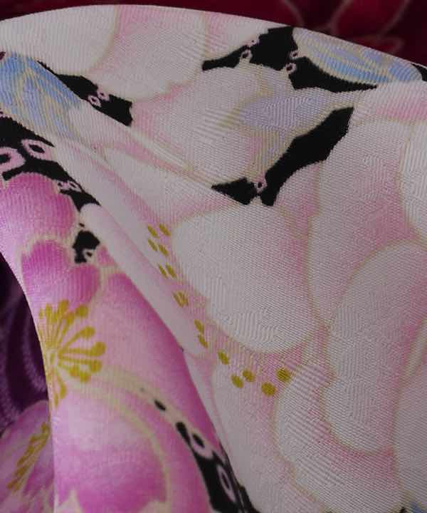 卒業式袴レンタル | 白地に牡丹と桜と二段暈し 刺繍入り紫袴