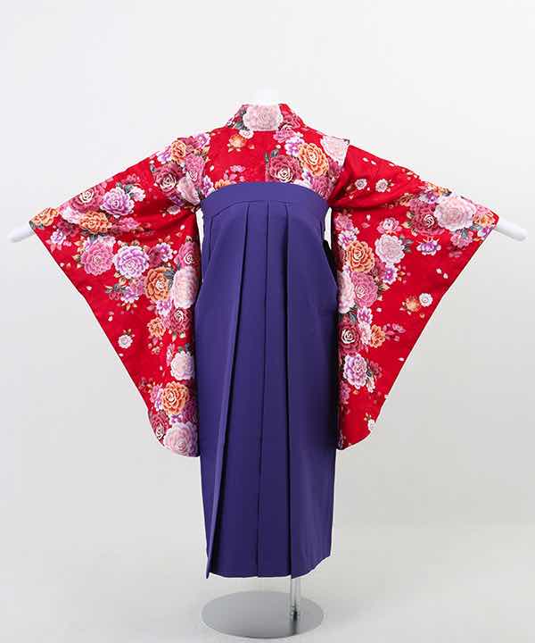 卒業式袴(小学生用)レンタル | 赤地に満開の花々 紫袴