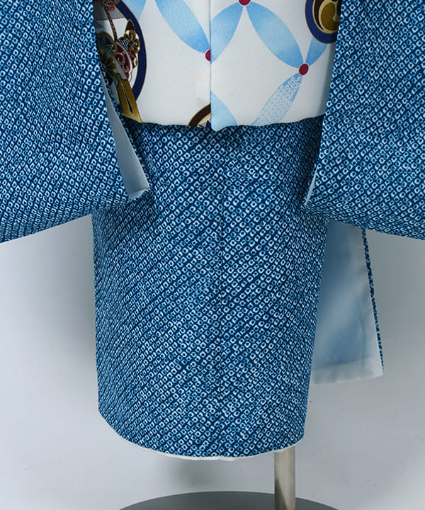 七五三(三歳男の子)レンタル | 青地の絞り柄 兜の被布