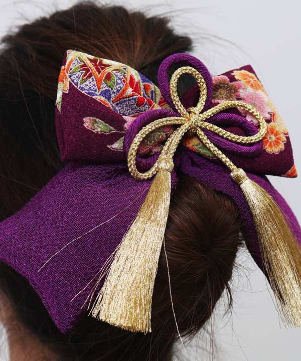 髪飾りレンタル | 金と紫の和風リボン