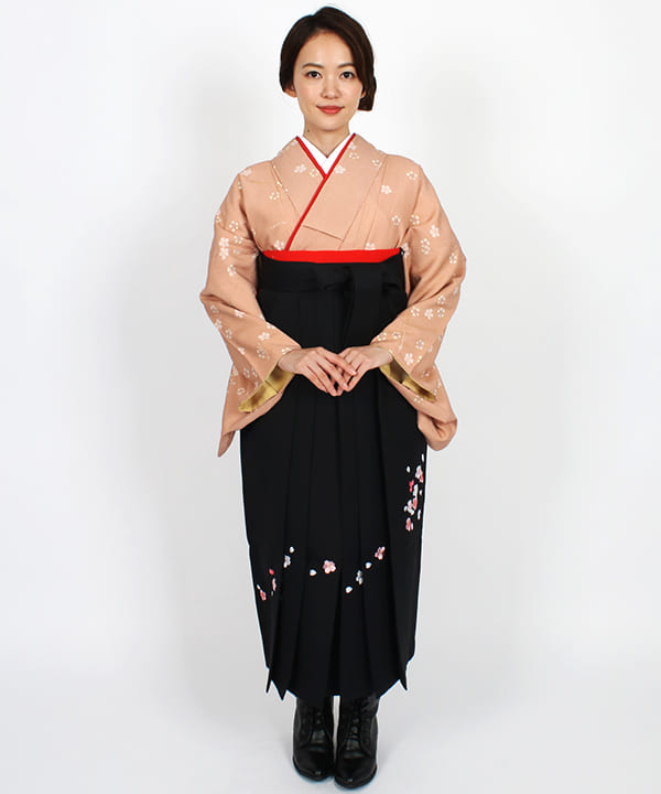 卒業式袴 | 宍色に白抜き桜 黒地に桜刺繍袴