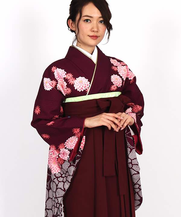 卒業式袴レンタル | 赤紫地に菊 臙脂袴