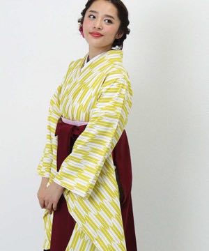 卒業式袴 | 黄色 小矢絣 臙脂刺繍袴