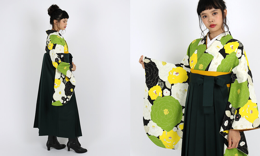 おすすめhao卒業式袴レンタル | 【HAO】牡丹の咲き比べ_グリーン・黄色・白・黒