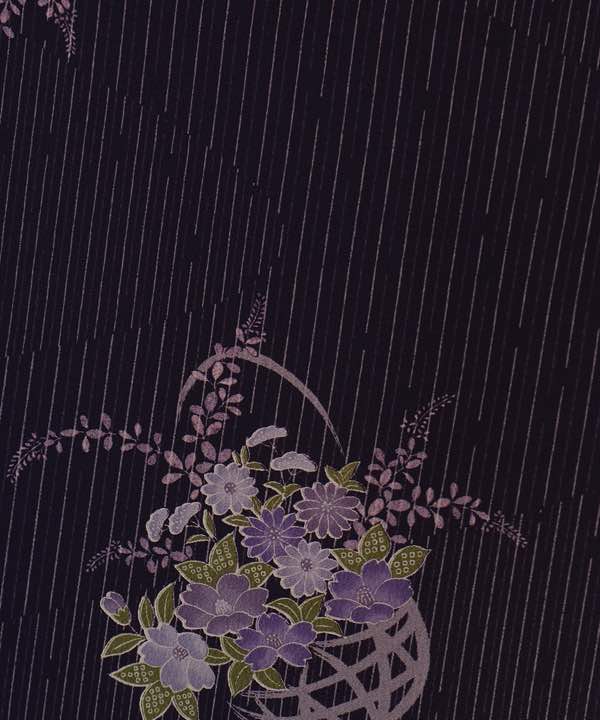 お洒落着物レンタル | 紫地の縞模様に花籠