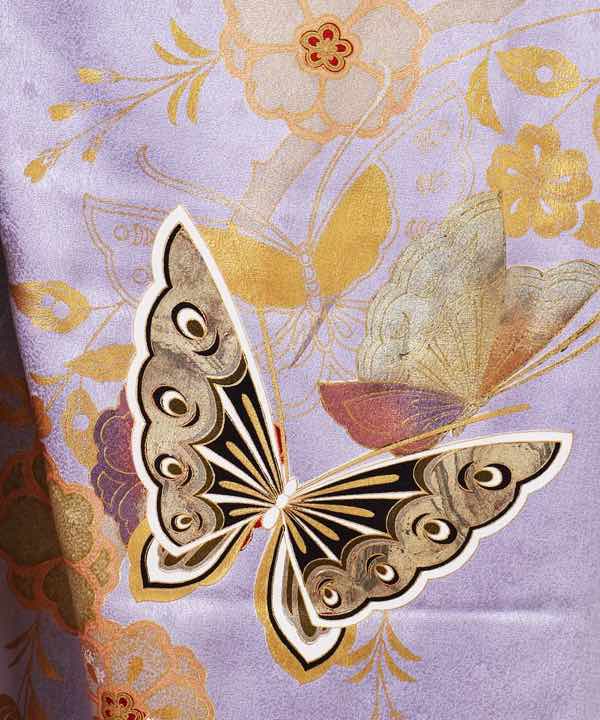 振袖レンタル | アイボリーと薄紫色地に蝶と花
