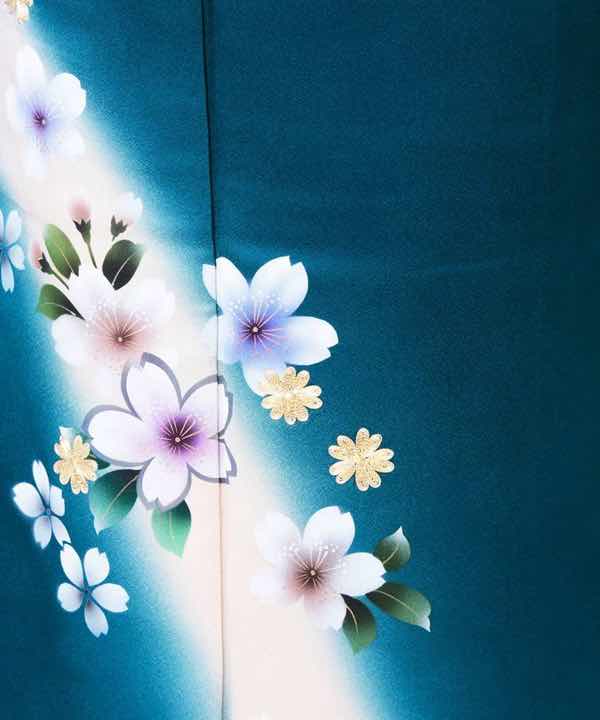 振袖レンタル | 深緑色とクリームぼかしに桜の花