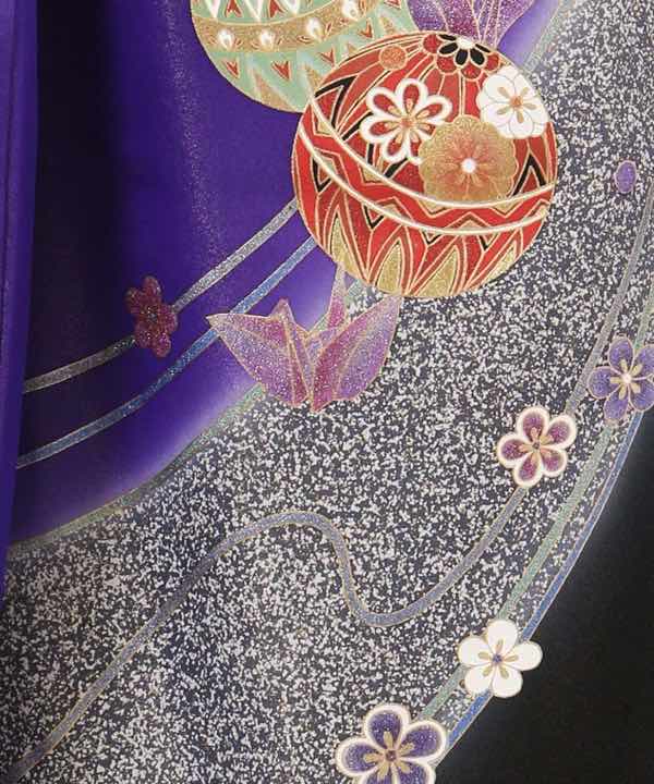 振袖レンタル | 紫色に折り鶴と手まり