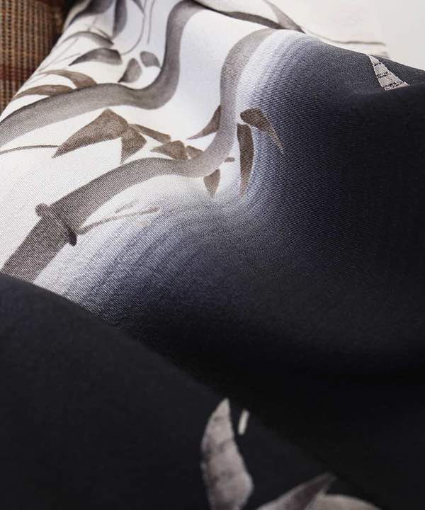 単衣レンタル | 正絹小紋 白と黒地に竹文様