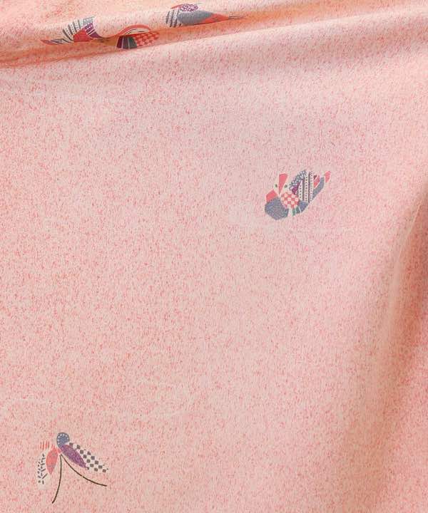 単衣レンタル | 正絹小紋 ピンクのたたき地 鴛鴦に蝶