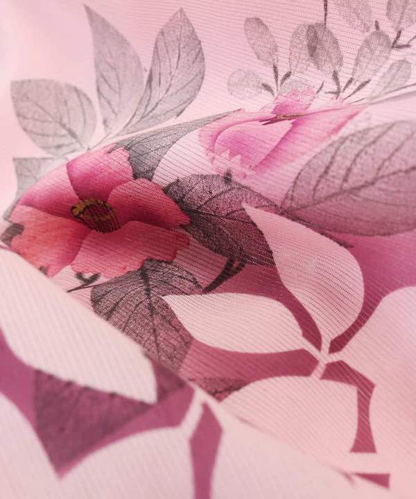 絽レンタル | 正絹訪問着 ピンク地鮮やかな花模様