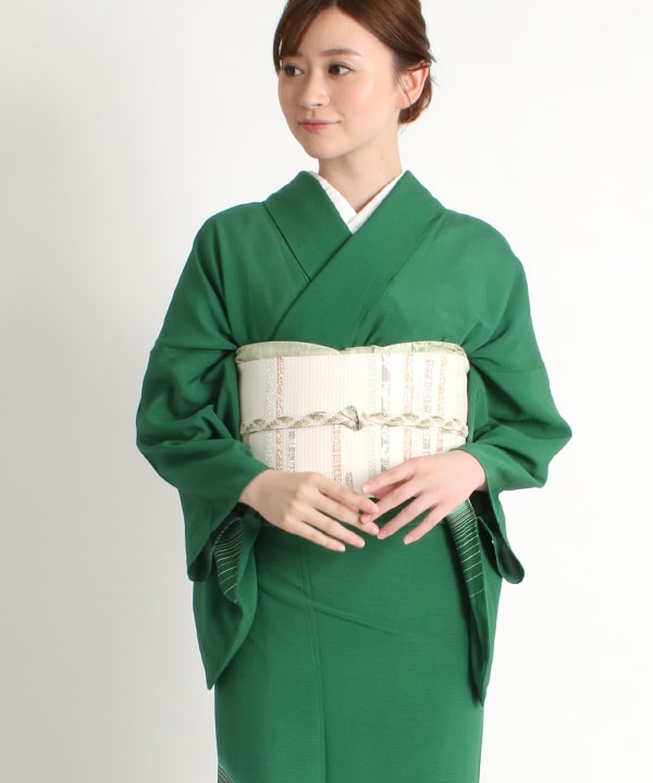 絽縮緬レンタル | 正絹訪問着 鮮やかな緑と流線 | hataori(ハタオリ)