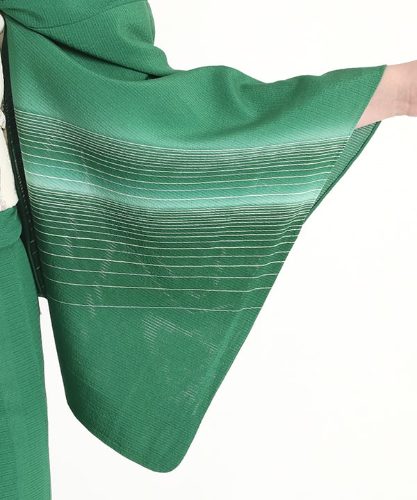 絽縮緬レンタル | 正絹訪問着 鮮やかな緑と流線