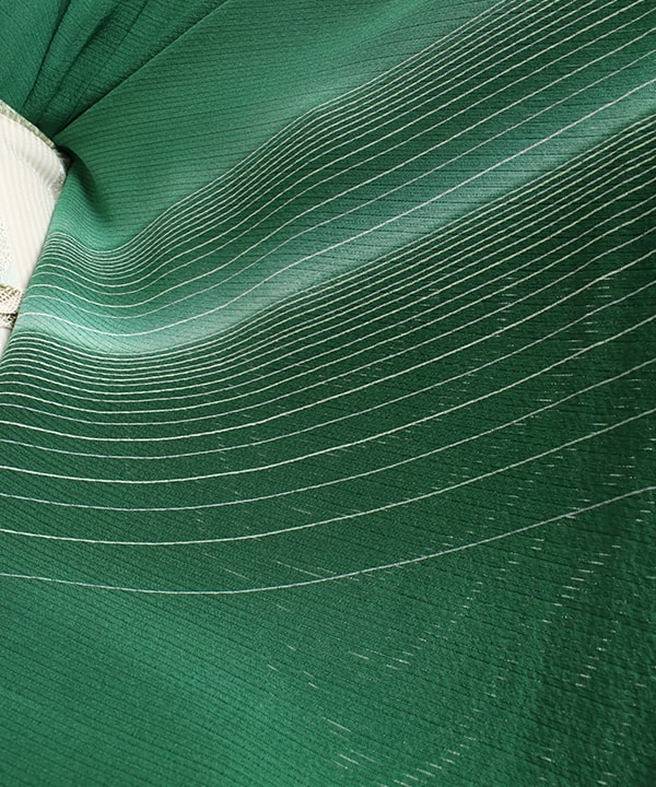 絽縮緬レンタル | 正絹訪問着 鮮やかな緑と流線