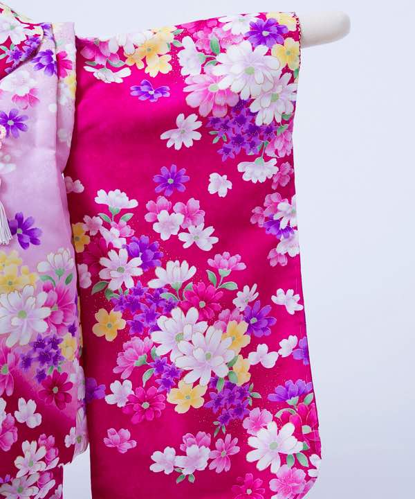 七五三(三歳)レンタル | ローズピンク地に桜 花模様の着物