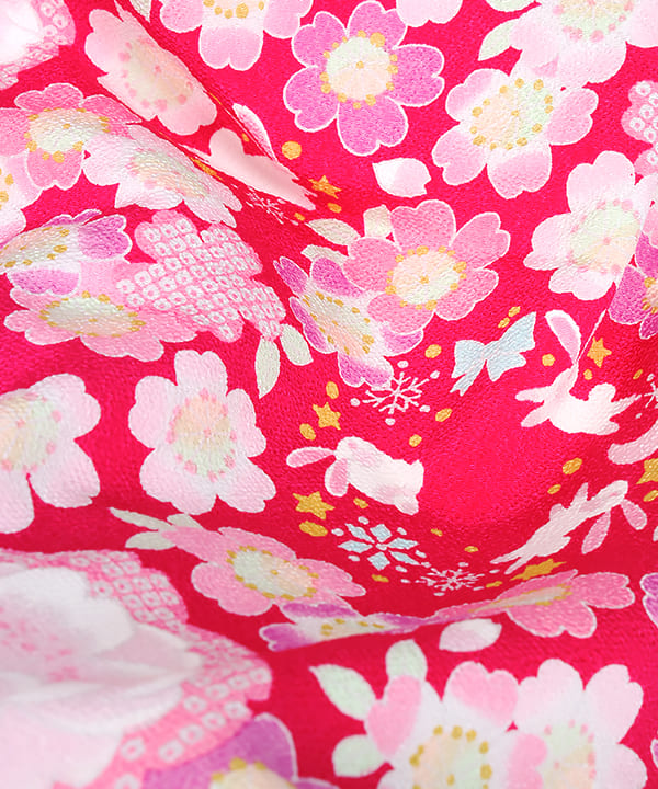 七五三(三歳)レンタル | 濃ピンク地に桜模様 ピンク被布