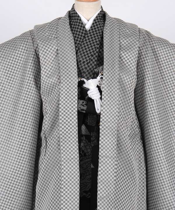 七五三(五歳)レンタル | 薄グレー羽織 市松模様 (羽織65cm)