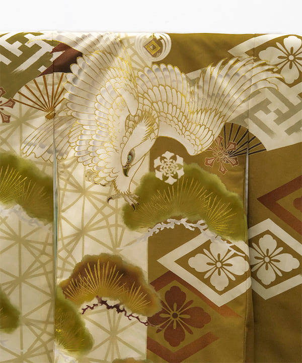 産着(お宮参り)|菱地紋に鶴と松