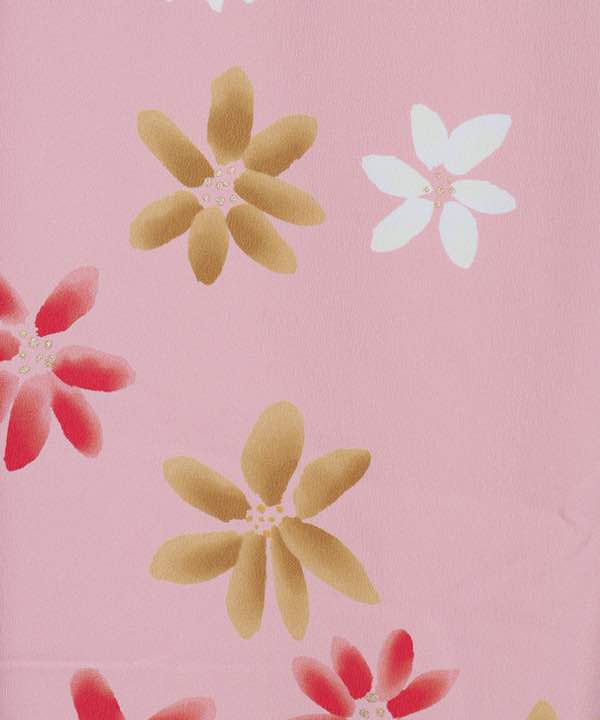 振袖レンタル | ピンク地に三色の花