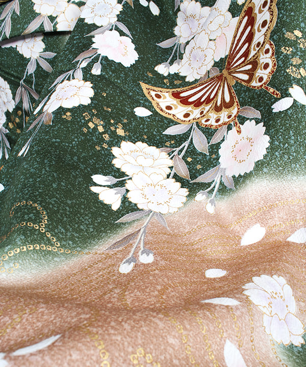 振袖レンタル | 深緑地に金彩 枝垂れ桜と蝶