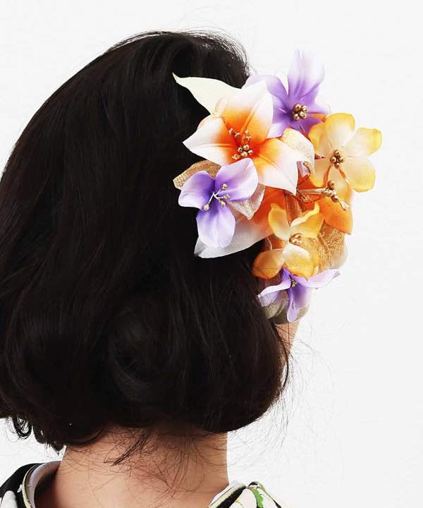 髪飾りレンタル | オレンジと紫の百合の花