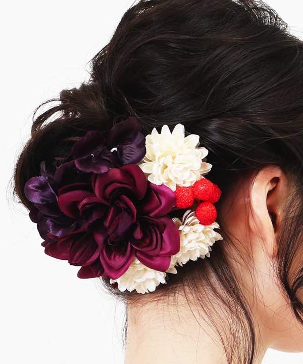 髪飾りレンタル | 紫とオフホワイトの花