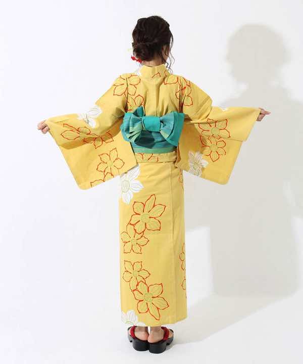 浴衣レンタル | 【JUNKO KOSHINO】黄色地に二色の花 | hataori(ハタオリ)