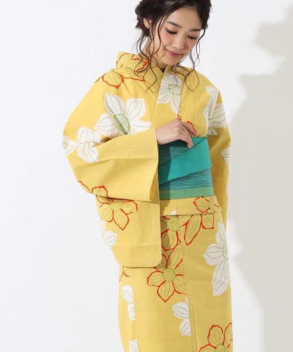 浴衣レンタル | 【JUNKO KOSHINO】黄色地に二色の花
