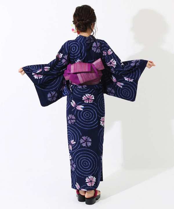 日本 ⭕単品⭐浴衣⭐ペパーミントグリーン✕コスモス蝶々⭐小桜と鹿の子模様