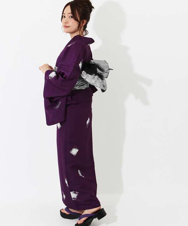浴衣レンタル | 【JUNKO KOSHINO】紫地に銀の菱文様