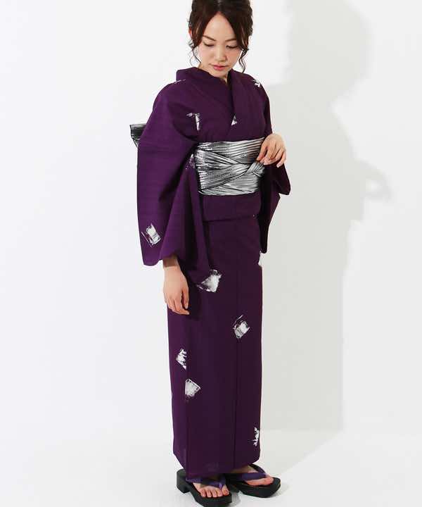 浴衣レンタル | 【JUNKO KOSHINO】紫地に銀の菱文様