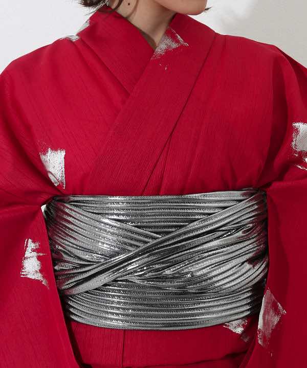 浴衣レンタル | 【JUNKO KOSHINO】赤地に銀の菱文様