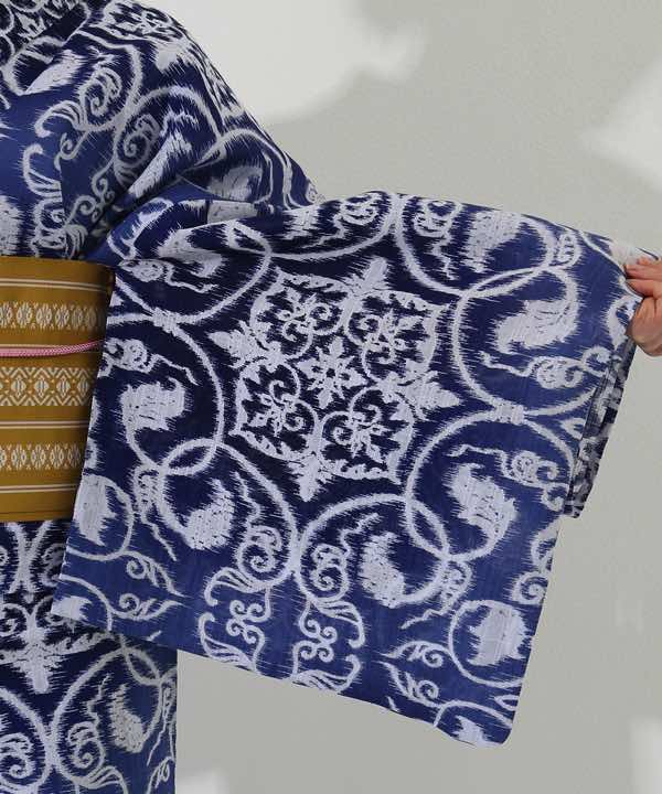 浴衣レンタル | 【龍村美術きもの】白×紺の葵と蔓文様