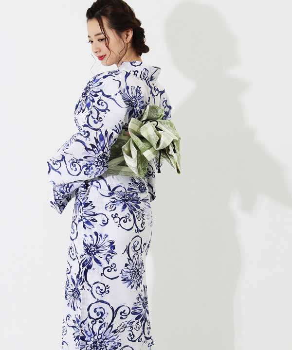 浴衣レンタル | 【龍村美術きもの】白地に紺色の花と蔓文様 | hataori 