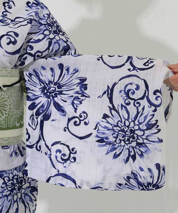 浴衣レンタル | 【龍村美術きもの】白地に紺色の花と蔓文様