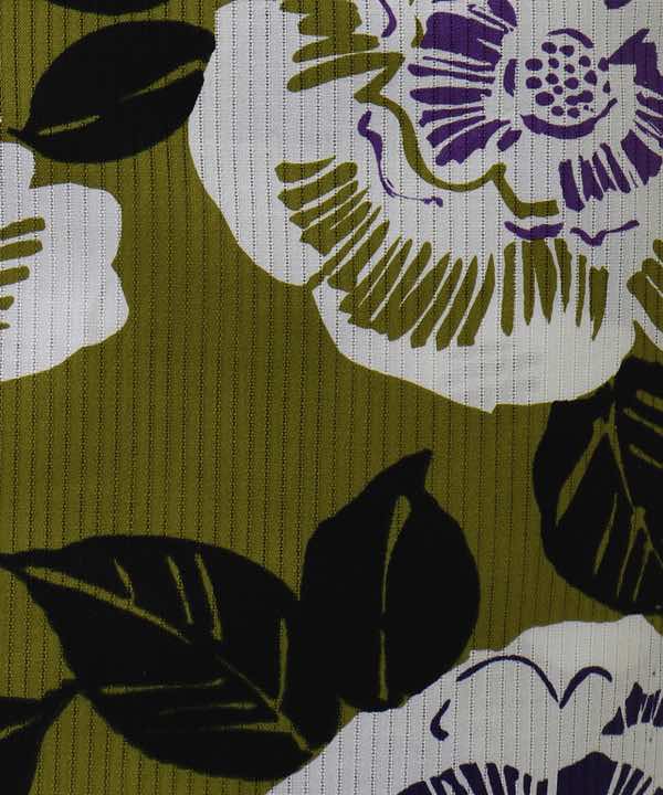 浴衣レンタル | 【shangrila】抹茶地に白い花文様と黒いシルエット調の葉