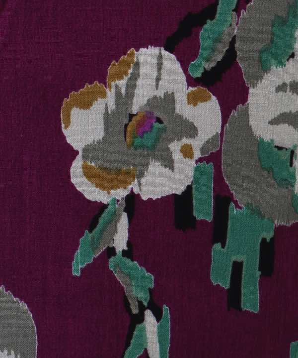 浴衣レンタル | 【風の雅】紫色地に緑とグレーの花と霞取り文様