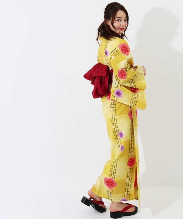 浴衣レンタル | 【kansai】黄色市松模様に縦格子と梅