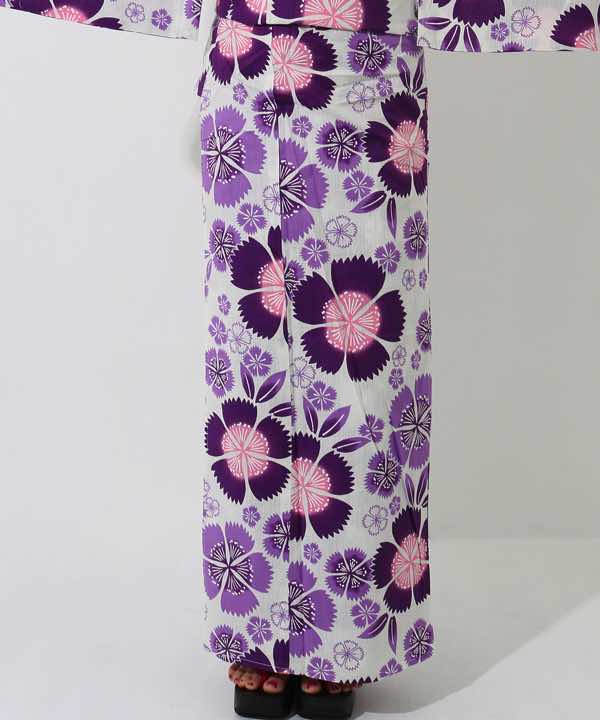 浴衣レンタル | 白地に紫の撫子模様