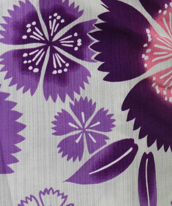 浴衣レンタル | 白地に紫の撫子模様