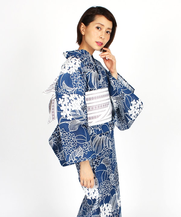 浴衣 |〈綿絽〉 紺と白の紫陽花 | hataori(ハタオリ)