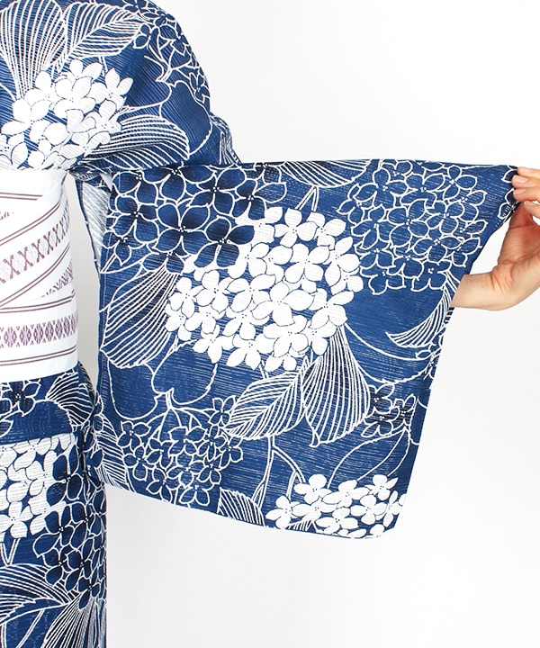 浴衣 |〈綿絽〉 紺と白の紫陽花