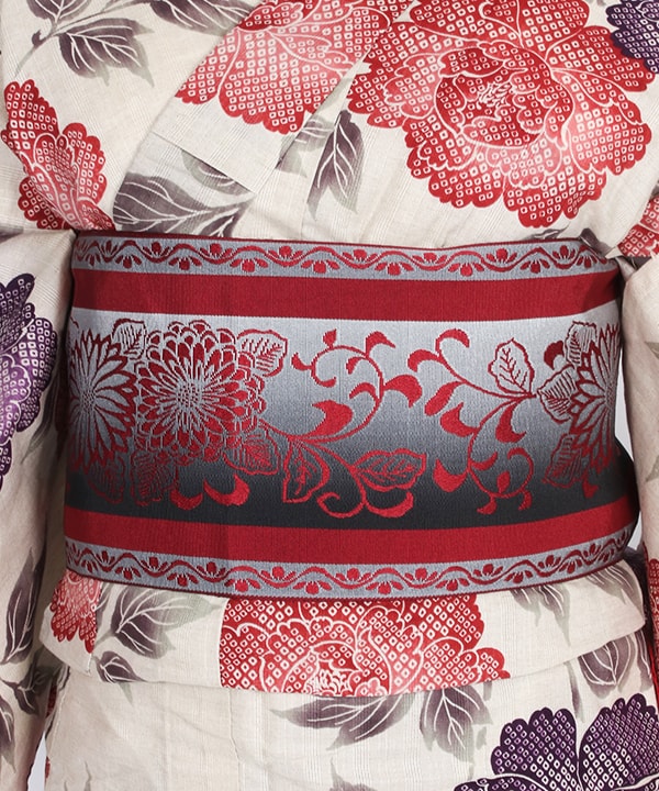 浴衣 |【JUNKO KOSHINO】クリーム地に赤と紫牡丹