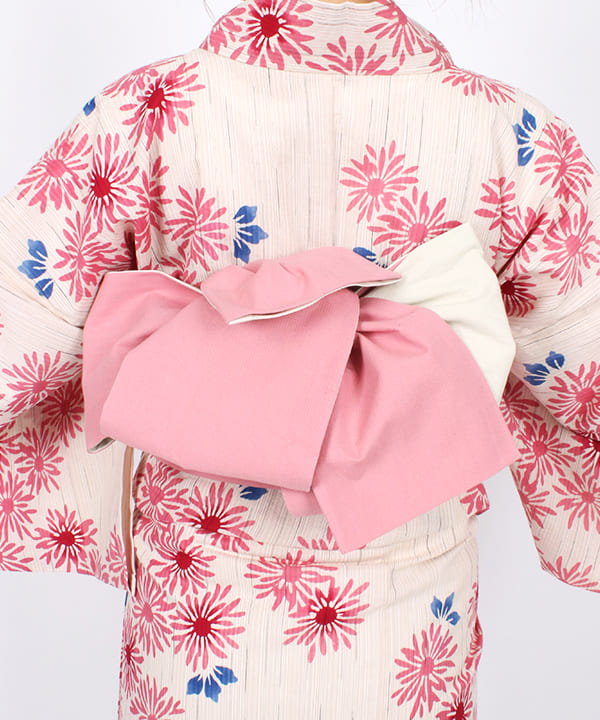 浴衣 |【源氏物語】生成り地に撫子ピンクの花模様