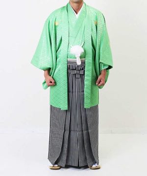 男性用 羽織袴 | 黄緑の菱紋羽織