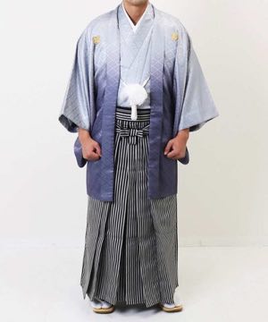 男性用 羽織袴 | 青の菱紋羽織に縞袴